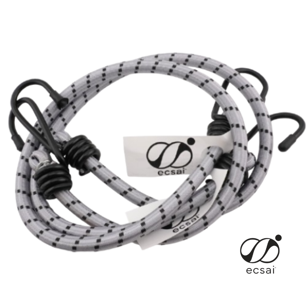 สายรัดยางยืดคุณภาพดี พร้อมตะขอเหล็ก ECSAI ขนาด 60 ซม. สีเทา-ดำ (แพค 2 ชิ้น)